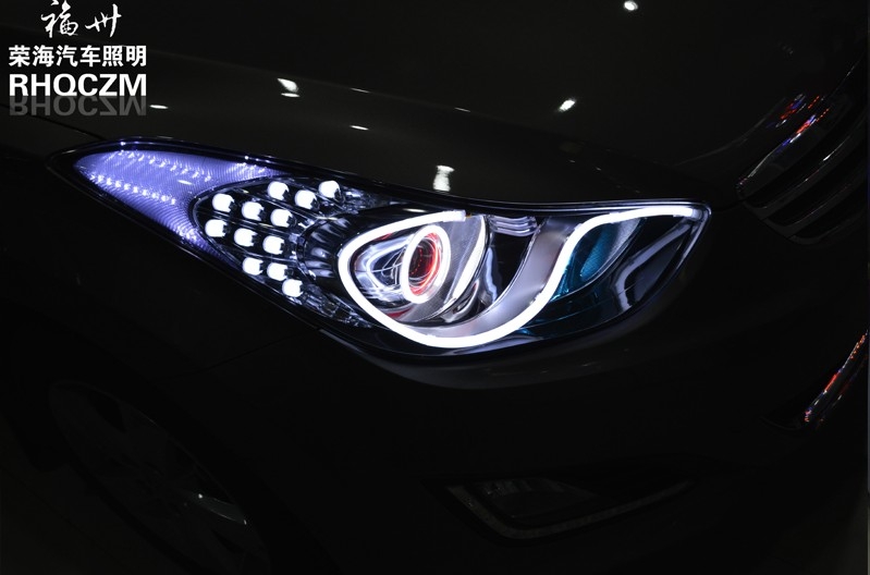 福建福州改燈、車燈升級透鏡惡魔眼光導(dǎo)改裝、現(xiàn)代朗動大燈升級