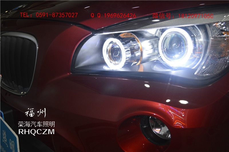 寶馬X1車燈改裝，海拉5雙光透鏡改裝，福州改大燈，天使眼惡魔眼，福州榮海照明