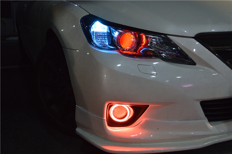 福州車燈升級(jí)改裝 豐田銳志燈光升級(jí)海拉五雙光透鏡+血色惡魔眼 福州榮海照明