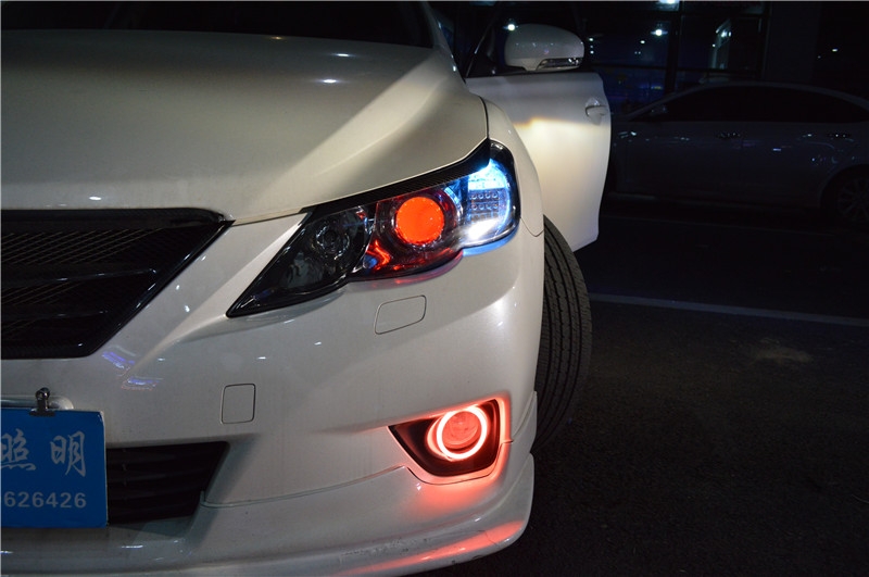 福州車燈升級(jí)改裝 豐田銳志燈光升級(jí)海拉五雙光透鏡+血色惡魔眼 福州榮海照明