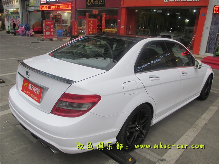 奔馳C63 AMG 全車改色施工比利時麥可貼亮光白