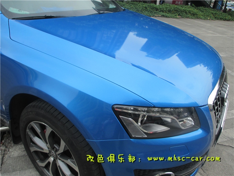 奧迪Q5全車改色貼膜 原車香檳色改色施工美國艾利小珠光金屬藍