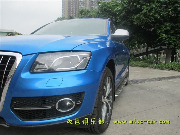 奧迪Q5全車改色貼膜 原車香檳色改色施工美國艾利小珠光金屬藍