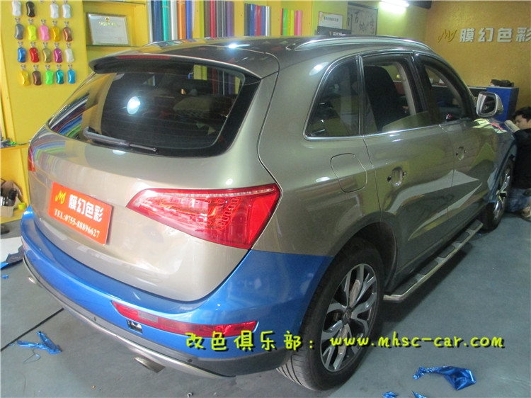奧迪Q5全車改色貼膜 原車香檳色改色施工美國艾利小珠光金屬藍
