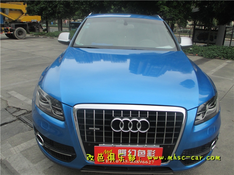 奧迪Q5全車改色貼膜 原車香檳色改色施工美國艾利小珠光金屬藍