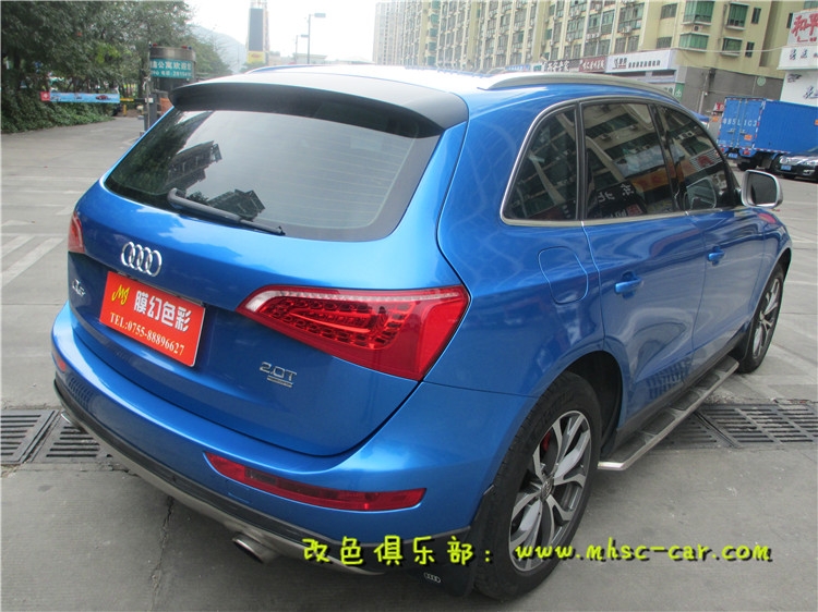 奧迪Q5全車改色貼膜 原車香檳色改色施工美國艾利小珠光金屬藍