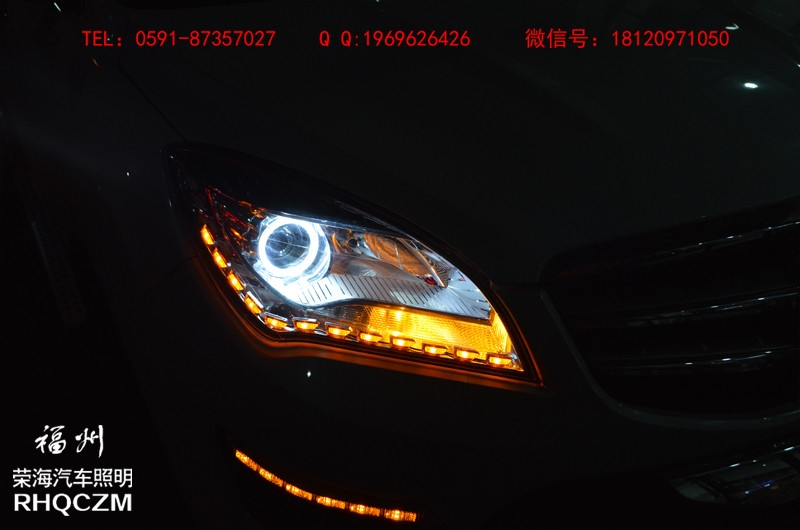 福州改燈 長(zhǎng)安CS35燈光升級(jí)氙氣燈小糸Q5雙光透鏡 福州榮海照明