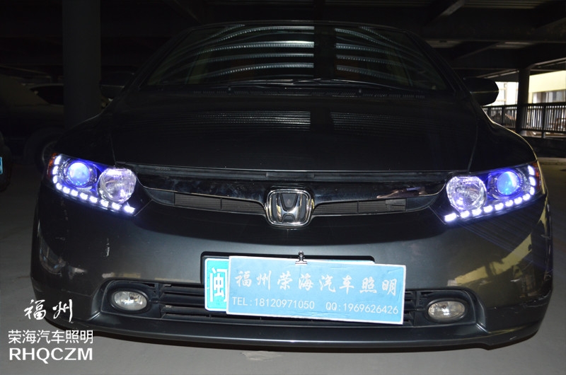 福州改氙氣燈 本田思域車燈升級(jí)氙氣燈歐標(biāo)Q5雙光透鏡 福州榮海照明