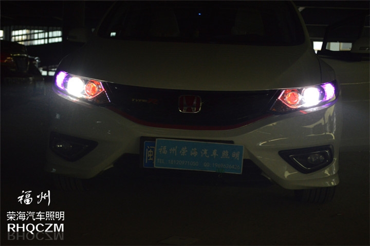 福州改燈 本田杰德車燈升級氙氣燈海拉五雙光透鏡 福州榮海照明