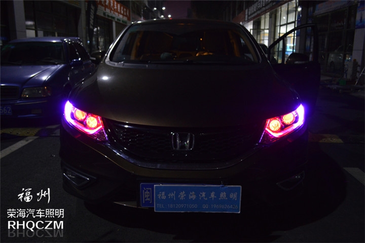 福州改燈 本田杰德大燈升級氙氣燈海拉五雙光透鏡 福州榮海汽車照明