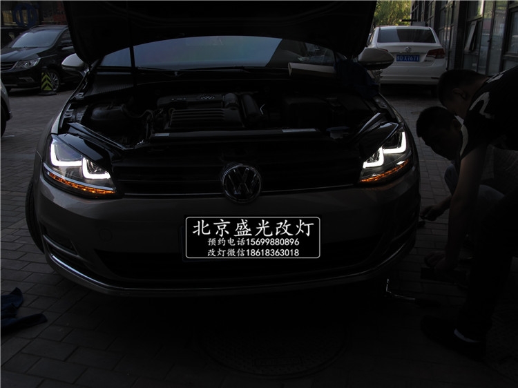 【北京盛光改燈】高爾夫7升級歐版雙U氙氣大燈總成