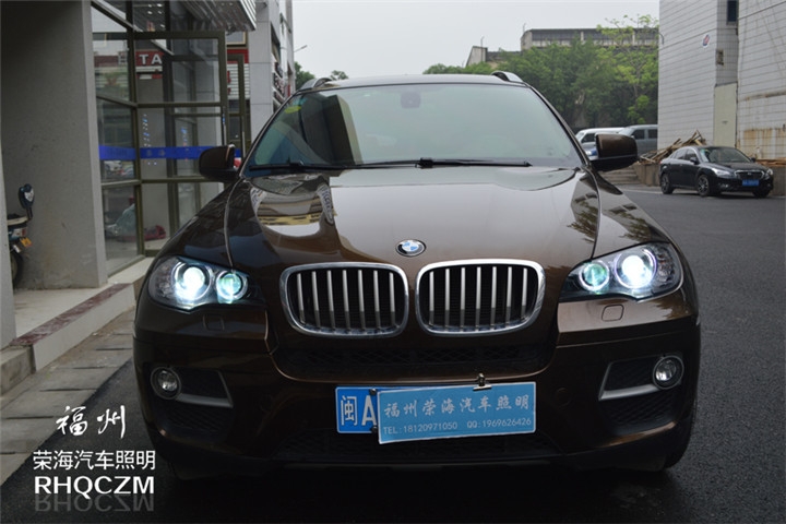 【福州汽車改燈】 寶馬X6車燈升級(jí)四近四遠(yuǎn)光 福州榮海照明