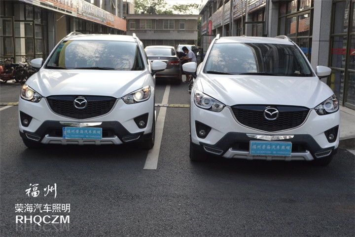 福州汽車改燈 兩輛馬自達(dá)CX-5改裝氙氣燈海拉三雙光透鏡 福州榮海照明