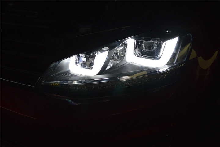 福州專業(yè)改燈 高爾夫7車燈升級流光雙大U大燈總成 福州榮海汽車照明