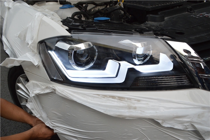 福州改燈店大眾朗行大燈升級(jí)飄帶款大燈總成福州榮海汽車照明