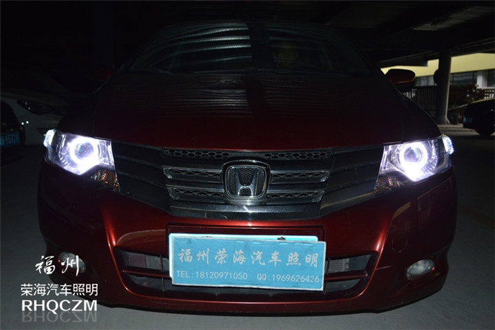 福州汽車燈光升級 本田鋒范大燈改裝Q5雙光透鏡歐司朗氙氣燈 福州榮海照明