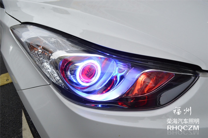福州汽車大燈改裝 現(xiàn)代朗動車燈改裝氙氣燈歐標(biāo)Q5雙光透鏡 福州榮海照明