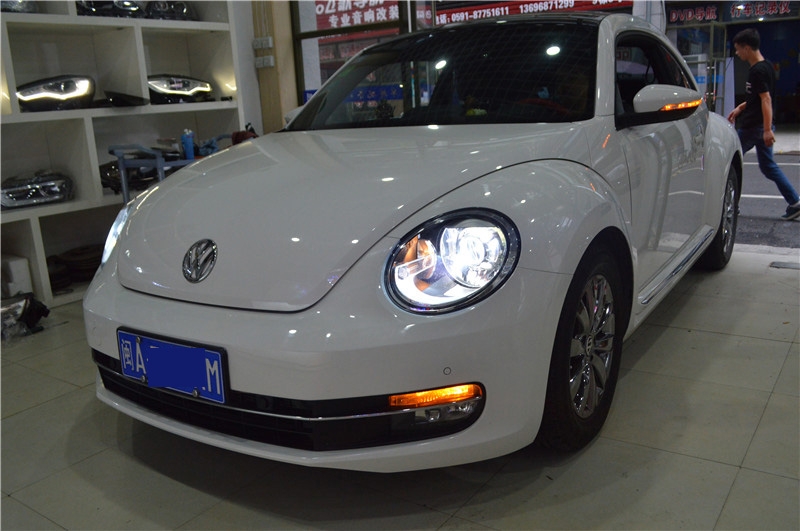 福建福州改汽車大燈 大眾甲殼蟲車燈改裝榮海G1雙光透鏡氙氣燈 福州榮海汽車照明