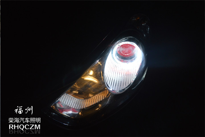 福建福州車燈改裝 現(xiàn)代IX35汽車大燈改裝氙氣燈海拉五雙光透鏡 福州榮海汽車照明