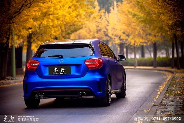 湖南奔馳A級 A45整車改色貼膜 雅龍?zhí)珍X藍--湖南最專業(yè)的汽車改色貼膜店