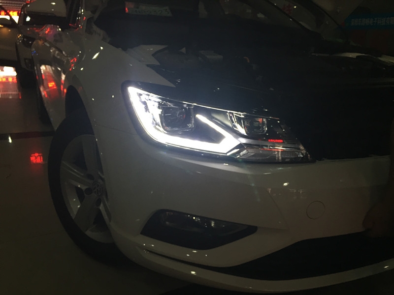 上海大眾凌渡 車燈升級原裝高配大燈總成 LED日行燈 Q5雙光透鏡 巖崎氙氣燈