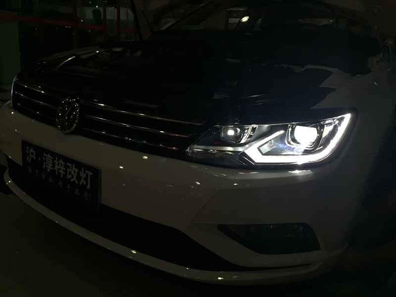上海大眾凌渡 車燈升級原裝高配大燈總成 LED日行燈 Q5雙光透鏡 巖崎氙氣燈
