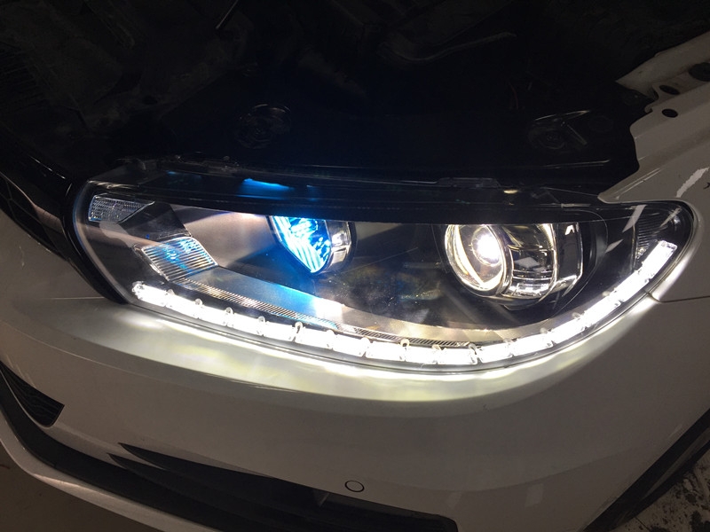 上海全新大众尚酷车灯提示亮度 大灯改装小糸Q5透镜 岩崎氙气灯 水晶双色LED泪眼