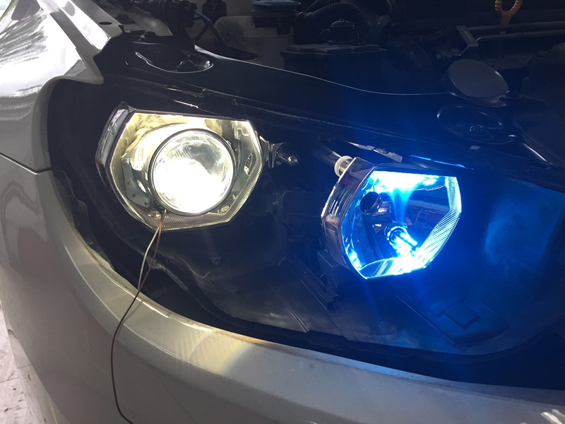 上海全新大眾凌渡車燈提示亮度 改小糸Q5透鏡 巖崎氙氣燈 水晶雙色LED淚眼