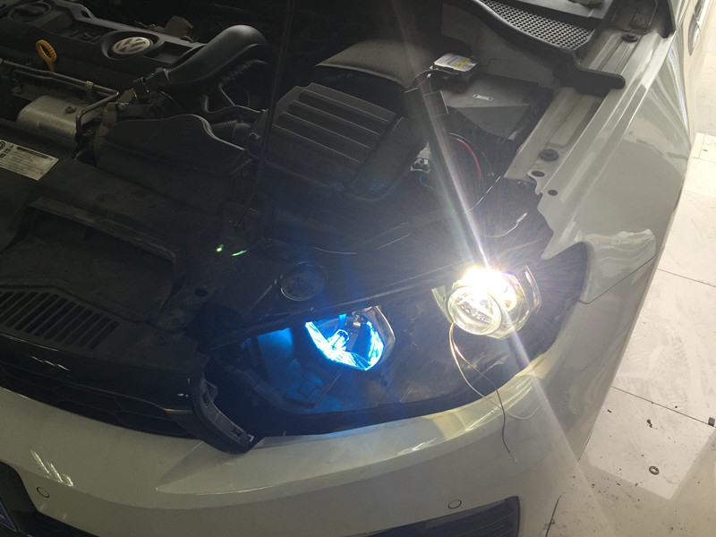 上海全新大眾凌渡車燈提示亮度 改小糸Q5透鏡 巖崎氙氣燈 水晶雙色LED淚眼