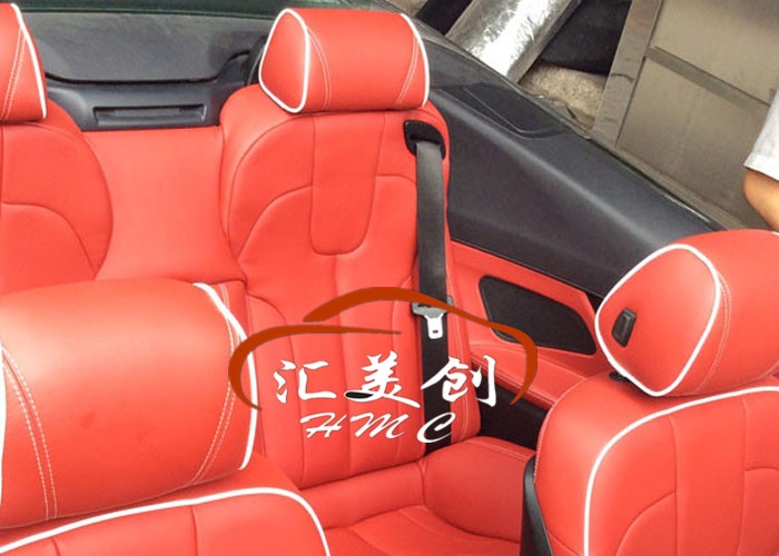 寶馬640座椅門板改紅色深圳匯美創(chuàng)汽車內(nèi)飾改裝