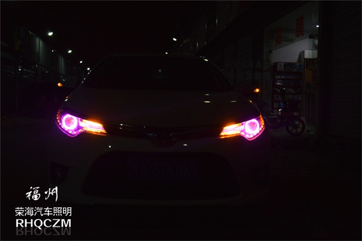 福州汽車改燈 豐田雷凌大燈改裝惡魔眼天使眼雙色淚眼 福州榮海照明