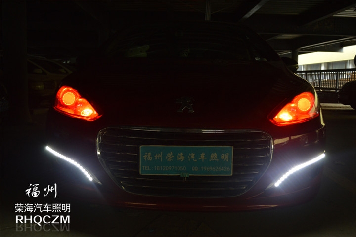 福州改大灯 标致308车灯改装海拉三双光透镜红色恶魔眼 福州荣海汽车照明