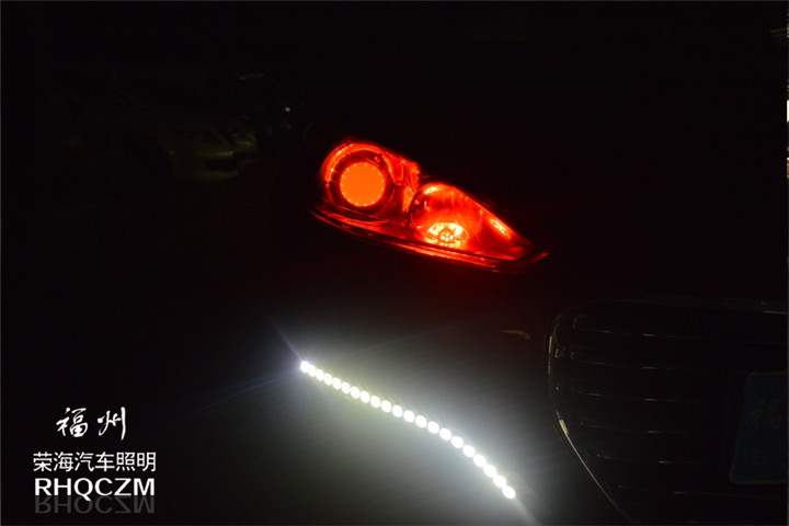福州改大灯 标致308车灯改装海拉三双光透镜红色恶魔眼 福州荣海汽车照明