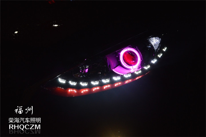 福州改燈 昂克賽拉改裝氙氣燈紫色天使眼紅色惡魔眼 福州榮海汽車照明