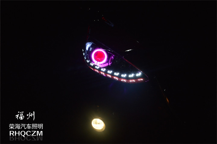 福州改燈 昂克賽拉改裝氙氣燈紫色天使眼紅色惡魔眼 福州榮海汽車照明