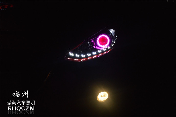 福州改燈 昂克賽拉改裝氙氣燈紫色天使眼紅色惡魔眼 福州榮海汽車照明