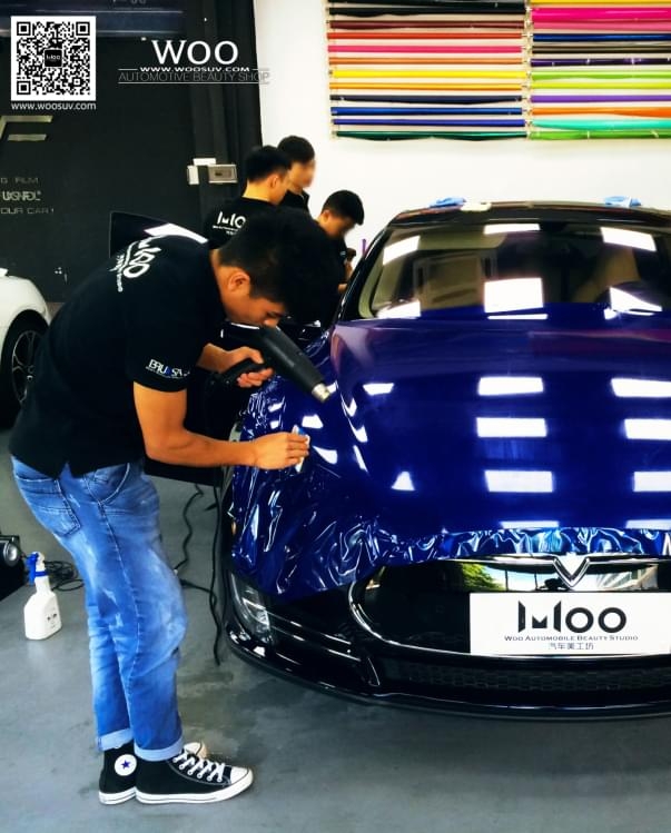 特斯拉Model S P85D車身改色貼膜金屬藍