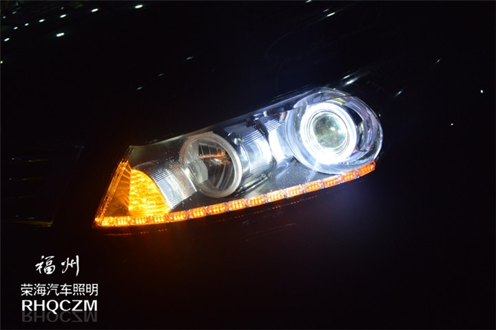福州汽車大燈改裝 八代雅閣車燈升級Q5雙光透鏡雙色水晶淚眼 福州榮海汽車照明