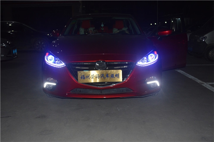 福州改汽車水晶雙色淚眼 昂克賽拉大燈改裝氙氣燈Q5雙光透鏡 福州榮海照明
