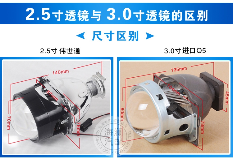 原装拆车件高清奥迪Q5小糸双光透镜3寸美标改装氙气大灯透镜
