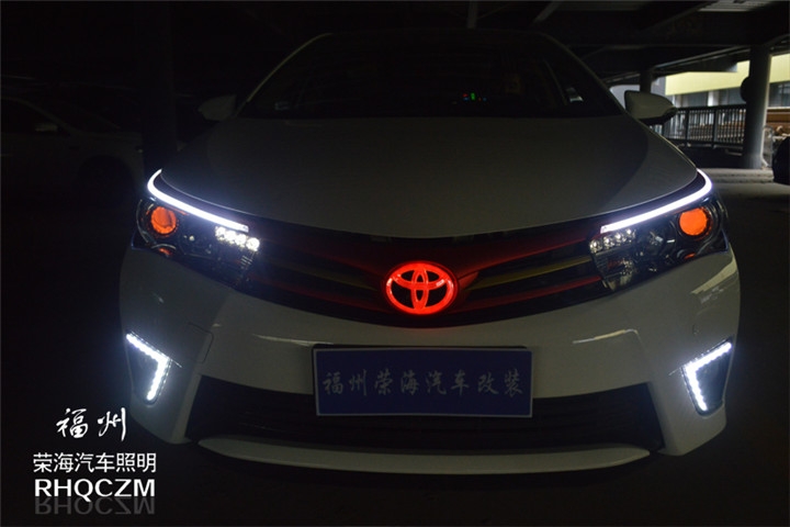 福州汽車改燈 豐田卡羅拉改燈大燈改裝氙氣燈橙色惡魔眼 福州榮海汽車照明