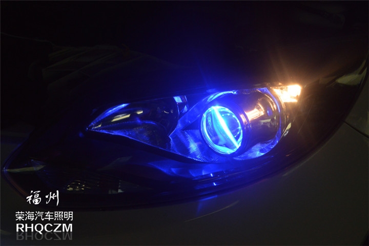 福州改汽車大燈 福特?？怂管嚐舾难b氙氣燈藍(lán)色惡魔眼 福州榮海照明