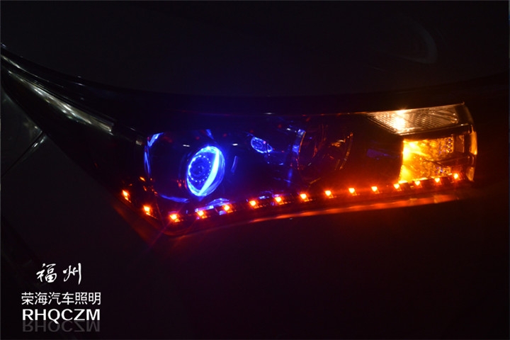 福州汽車改燈 豐田卡羅拉大燈改裝氙氣燈海拉三透鏡光導(dǎo)水晶淚眼 福州榮海汽車照明