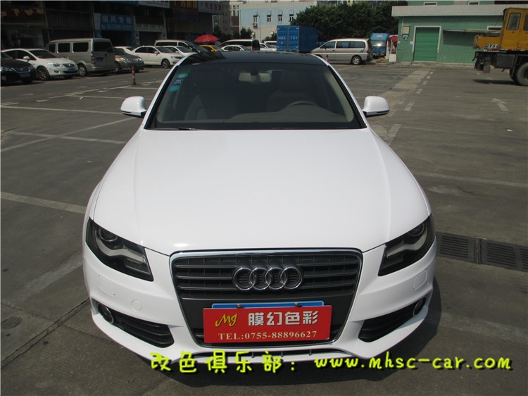奧迪A4L貼膜改顏色 改色施工比利時麥可貼亮光白