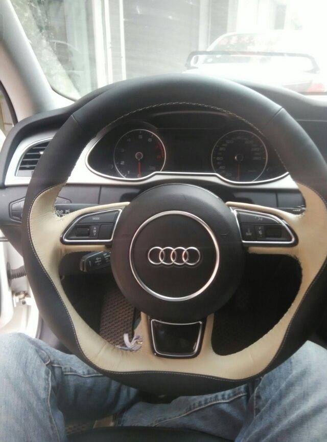 奧迪A4縫專車專用真皮方向盤，簡單大氣