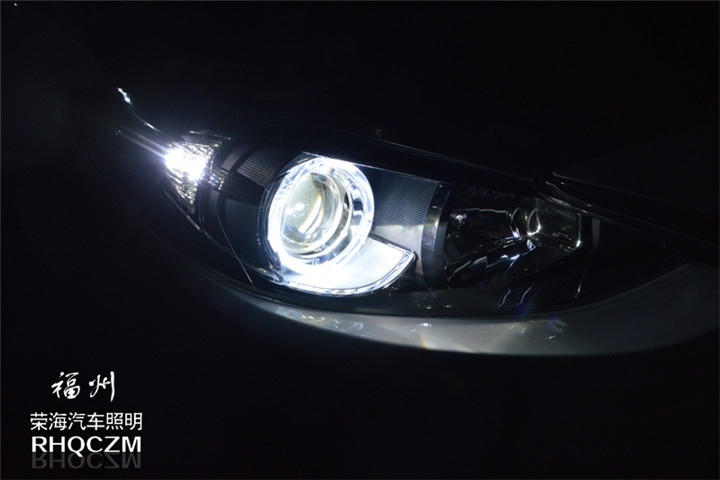 福州汽車改燈 昂克賽拉車燈升級(jí)全新歐司朗套裝海拉五透鏡第三輛 福州榮海汽車照明