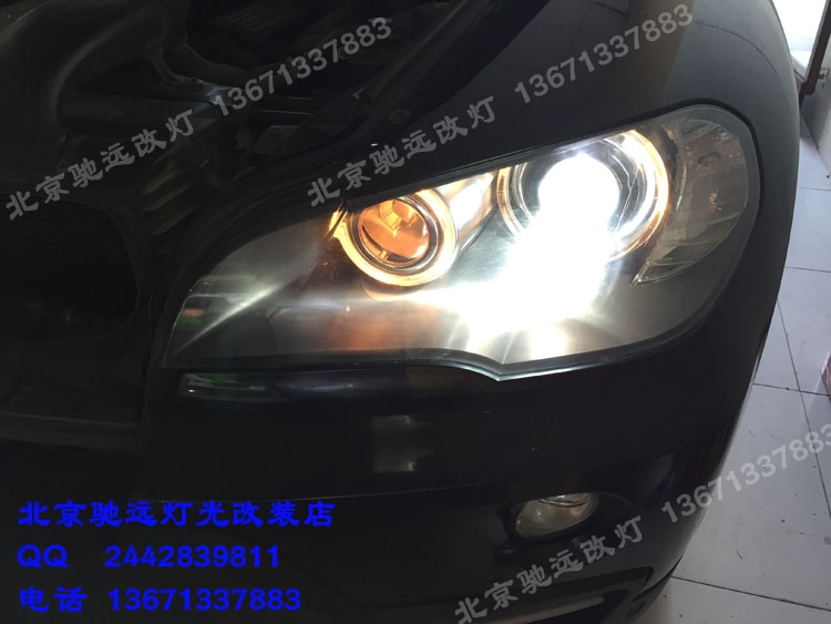 寶馬X5 X6 車燈改裝 大燈增亮 天使眼黃色改白色 北京改燈