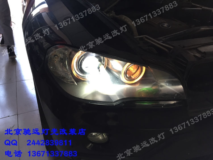 寶馬X5 X6 車燈改裝 大燈增亮 天使眼黃色改白色 北京改燈