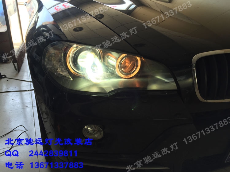 寶馬X5 X6 車燈改裝 大燈增亮 天使眼黃色改白色 北京改燈