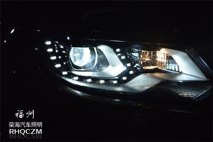 福州改汽車大燈 大眾途觀車燈升級(jí)漢雷氙氣燈海拉五雙光透鏡 福州榮海汽車照明